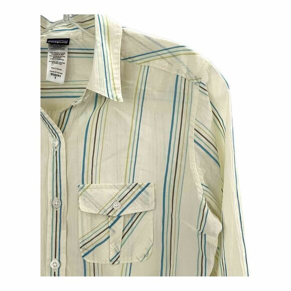 Patagonia Women’s Striped Button Down – Cream/Blue, Size 8, Pre-Loved - Picture 3 of 6